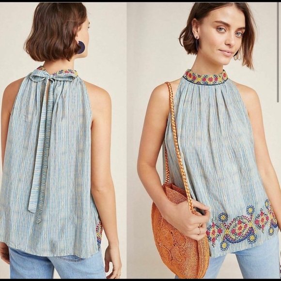 Anthropologie Tops - Anthropologie Loire embroidered top w tie on back